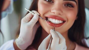 AI generated Young woman smiling during a dental check-up photo