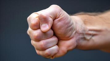 AI generated Close-up of clenched fist against a dark background photo