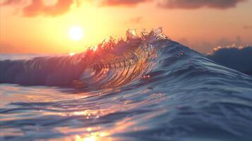 ai generado sereno puesta de sol terminado el Oceano con amable olas foto