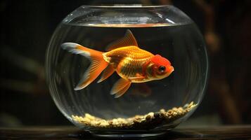 AI generated Vibrant goldfish swimming in a small fishbowl with pebbles photo