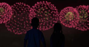 Garoto e menina estão assistindo fogos de artifício video