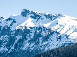 Majestic Snow Capped Mountains in Murren, Switzerland, During Winter or Spring photo