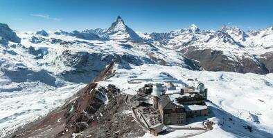 Aerial View of Zermatt Ski Resort and Matterhorn Peak, Switzerland photo