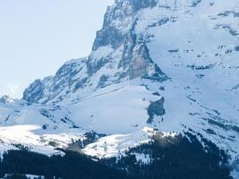 Breathtaking Aerial View of Snow Capped Mountains in Murren, Switzerland photo