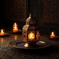 AI generated Ramadan Kareem lantern Islamic pattern background.Beautiful lantern islamic background.Ramadan Kareem wish.Eid wish.Lantern islamic pattern wallpaper. photo