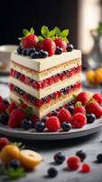 AI generated Close up dessert cake with fruit photo