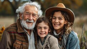 ai generado un familia retrato Rico con generaciones foto