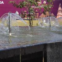 Fountain in the complex of Bharat Mandapam formally known as Pragati Maidan in Delhi India, working fountain in the Bharat Mandapam complex, water in the fountain, fountain in the Bharat Mandapam Park photo