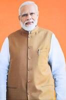 New Delhi, India - February 17 2024 - Prime Minister Narendra Modi cut out during BJP road show, the poster of PM Modi while attending a big election rally in the capital photo