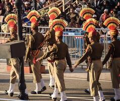 Wagah Border, Amritsar, Punjab, India, 02 February 2024 - Flag ceremony by Border Security Force BSF guards at India-Pakistan border near Attari Amritsar, Punjab, India held every day evening time photo