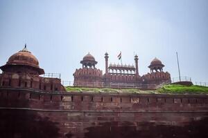 arquitectónico detalles de lal qila - rojo fuerte situado en antiguo Delhi, India, ver dentro Delhi rojo fuerte el famoso indio puntos de referencia foto