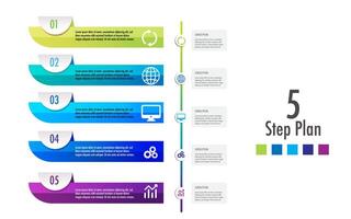 infografía modelo 5 5 paso para negocio dirección, márketing estrategia, diagrama, datos, resplandor, flecha línea de tiempo, para presentación reporte y Progreso vector