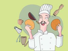 happy chef contour line doodle style vector