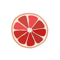 Juicy and healthy red thin slice of grapefruit isolated on white background. Vector sliced fruit illustration in flat style. Summer clipart for design of card, banner, flyer, sale, poster, icons