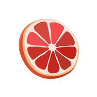 Juicy and healthy red thin slice of grapefruit isolated on white background. Vector sliced fruit illustration in flat style. Summer clipart for design of card, banner, flyer, sale, poster, icons