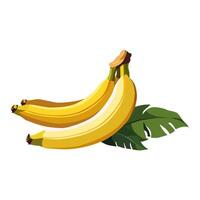 Tropical healthy yellow bananas with green leaves isolated on white background. Vector fruit illustration in flat style. Summer beach clipart for design of card, banner, flyer, sale, poster, icons