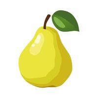 Juicy and healthy yellow pear with green leaf isolated on white background. Vector fruit illustration in flat style. Summer clipart for design of card, banner, flyer, sale, poster, icons