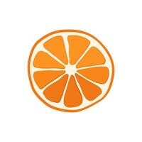 Juicy and healthy thin slice of red orange isolated on white background. Vector sliced fruit illustration in flat style. Summer clipart for design of card, banner, flyer, sale, poster, icons