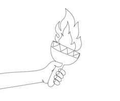 Torch symbol, continuous line drawing. Outline drawing Hand with torch. Torch isolated on white background. Torch for Print, web design advertising. Vector illustration.