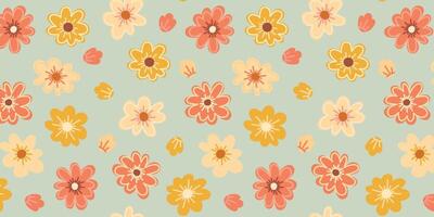 Spring floral background. Flowers doodle seamless pattern. Colorful rustic garden flowers. Vector floral pattern with flowers isolated