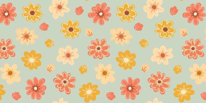 Spring floral background. Flowers doodle seamless pattern. Colorful rustic garden flowers. Vector floral pattern with flowers isolated