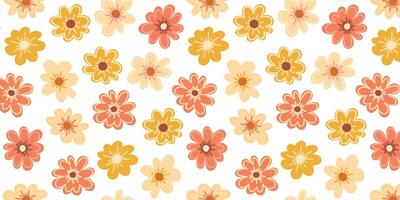 Spring floral background. Flowers doodle seamless pattern. Colorful rustic garden flowers. Vector floral pattern with flowers isolated on white background