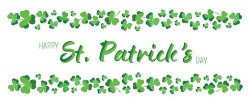 St. Patrick's Day banner with shamrock in a row. Green clover border, horizontal frame. Sample symbol of Ireland. Irish header for the web. vector