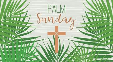 Palm Sunday banner with palm leaves and christian cross. Easter and the Resurrection of Christ. Palm Sunday banner as religious holidays background. Christian Cross. vector