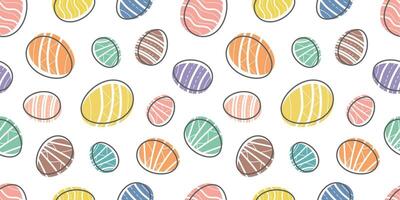 Easter seamless pattern with colored decorative eggs isolated on white background . Easter eggs decorative background. Happy Easter banner, poster, greeting card. Trendy Easter design vector