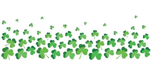 Lucky green clover for Irish festival St Patrick s day. Outline shamrock. Clover border divider line. St Patrick's day background with shamrock. Green beads with clover leaf, border, banner vector