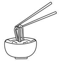 Noodles bowl with chopsticks tool balanced bites vector