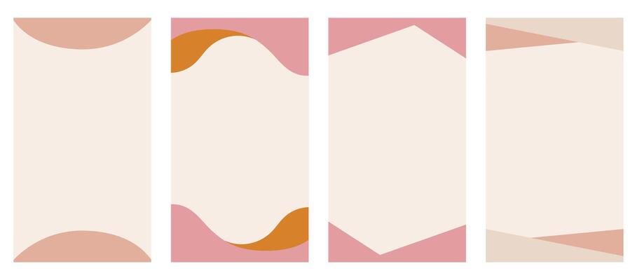 Set of varied shapes for use in vertical stories, promo site headers and footers. Ornamental border separator for creative design showcased in a basic vector flat style. Earthy Boho color palette.