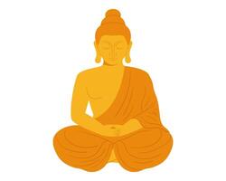 Golden Buddha statue. Sitting monk sculpture in flat vector style