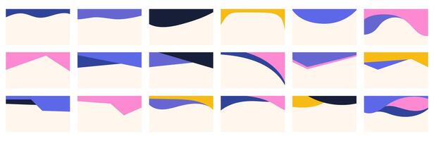 Compilation of assorted shapes suitable for web page headers or footers. Design template acting as a separator on a landing page. Heading illustrated in a flat vector style.