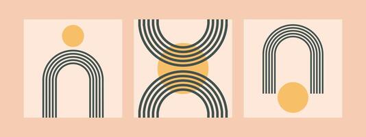 Minimalist geometric zen arches square post social media collection. Abstract boho shapes in a retro aesthetic for versatile design use. Vector concept design.