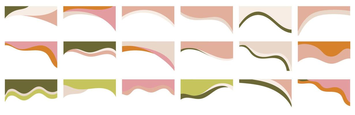 Collection of diverse shapes designed for website header or footer application in modern organic boho colors palette. Template serving as a separator in a design layout for landing pages.