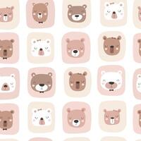 Seamless pattern with cute face bear. Vector illustrations