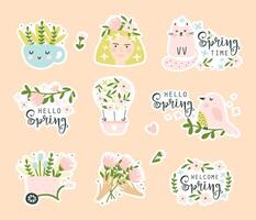 Spring sticker set. Vector illustration