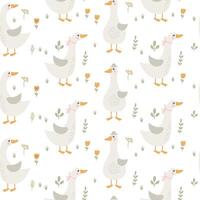 Seamless pattern with goose and flowers. Vector illustration