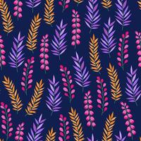 Herbs, leaves, and wildflowers, bright and colorful seamless pattern. Meadow and field flowers. Floral summer vector illustration. Spring botanical background, modern style design