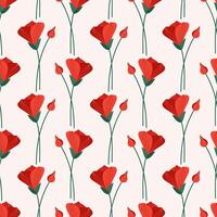Seamless pattern with red alstroemeria flowers on a beige background. Summer floral vector illustration. Bright spring botanical print, modern style design