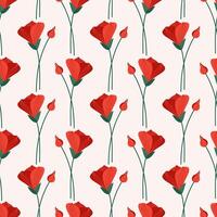 Seamless pattern with red alstroemeria flowers on a beige background. Summer floral vector illustration. Bright spring botanical print, modern style design