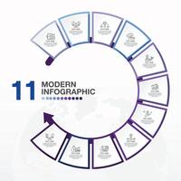 Blue tone circle infographic with 11 steps, process or options. vector