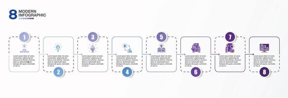 infografía proceso diseño con íconos y 8 opciones o pasos. vector