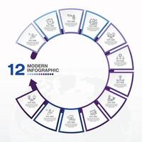 azul tono circulo infografía con 12 pasos, proceso o opciones vector