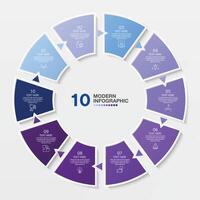 Blue tone circle infographic with 10 steps, process or options. vector