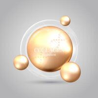 oro colágeno solución y ADN vitamina solución complejo con químico fórmula desde naturaleza. belleza tratamiento nutrición piel cuidado diseño. médico y científico conceptos. vector diseño.