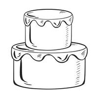 A monochrome illustration of two stacked cakes with frosting vector