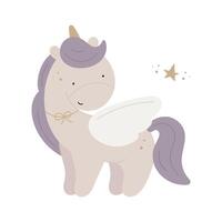 Magic unicorn. Flat cartoon pastel vector illustration isolated on white background. For card, posters, banners, printing on the pack, printing on clothes, fabric, wallpaper, textile or dishes.