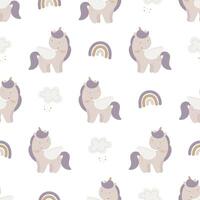 sin costura modelo con magia unicornio. para para niños diseño, tela, envase, tarjetas, textil, fondo de pantalla, vestir. aislado vector dibujos animados ilustración en plano estilo en blanco antecedentes.